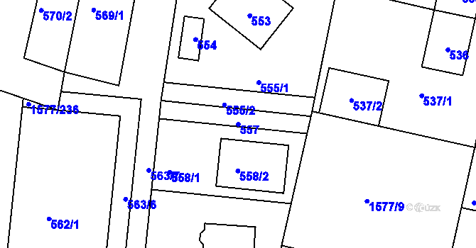 Parcela st. 557 v KÚ Vinoř, Katastrální mapa