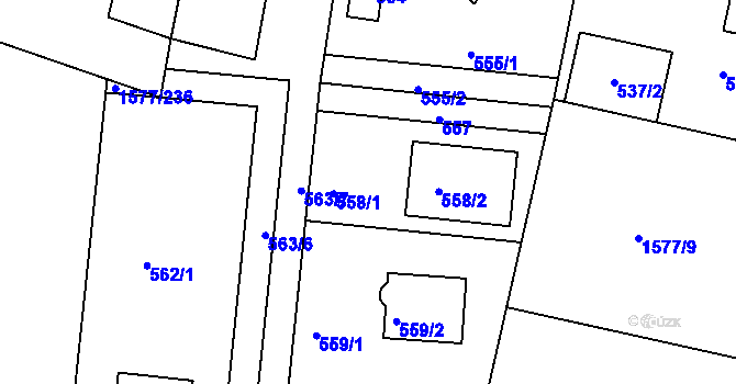 Parcela st. 558 v KÚ Vinoř, Katastrální mapa