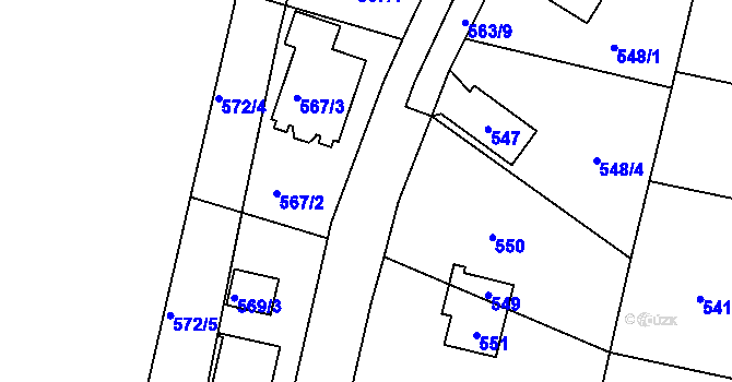 Parcela st. 563/8 v KÚ Vinoř, Katastrální mapa