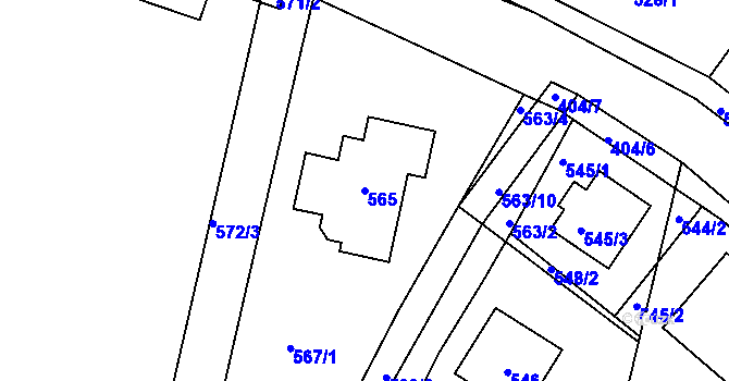 Parcela st. 565 v KÚ Vinoř, Katastrální mapa