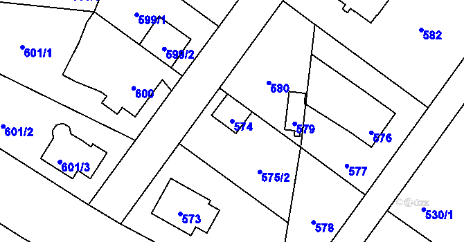 Parcela st. 574 v KÚ Vinoř, Katastrální mapa