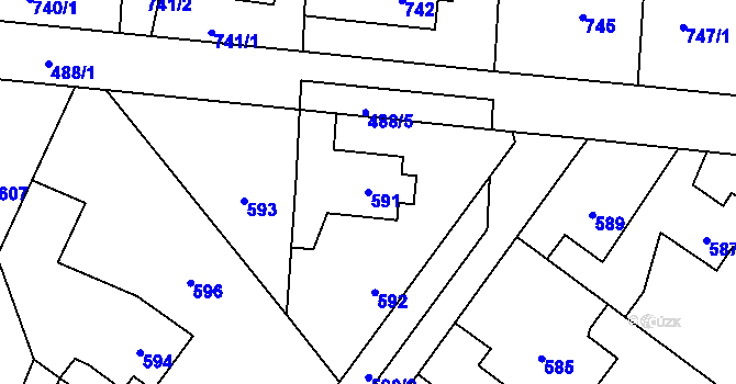 Parcela st. 591 v KÚ Vinoř, Katastrální mapa