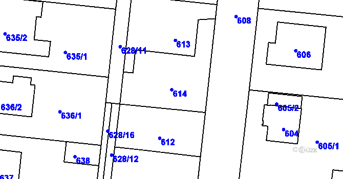 Parcela st. 614 v KÚ Vinoř, Katastrální mapa