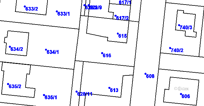Parcela st. 616 v KÚ Vinoř, Katastrální mapa
