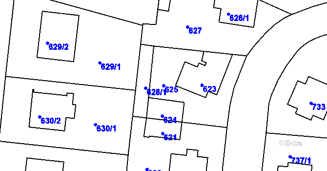 Parcela st. 625 v KÚ Vinoř, Katastrální mapa