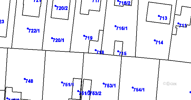 Parcela st. 718 v KÚ Vinoř, Katastrální mapa