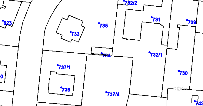 Parcela st. 734 v KÚ Vinoř, Katastrální mapa