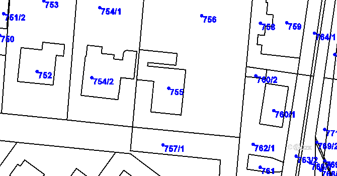 Parcela st. 755 v KÚ Vinoř, Katastrální mapa