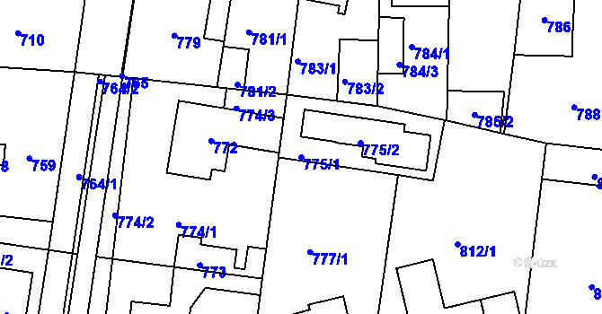 Parcela st. 775/1 v KÚ Vinoř, Katastrální mapa