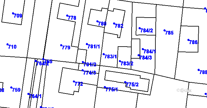 Parcela st. 783/1 v KÚ Vinoř, Katastrální mapa