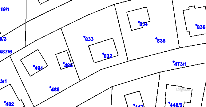 Parcela st. 832 v KÚ Vinoř, Katastrální mapa