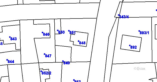 Parcela st. 848 v KÚ Vinoř, Katastrální mapa
