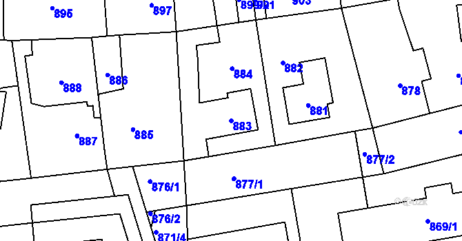 Parcela st. 883 v KÚ Vinoř, Katastrální mapa