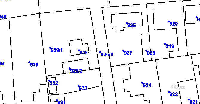 Parcela st. 906/1 v KÚ Vinoř, Katastrální mapa