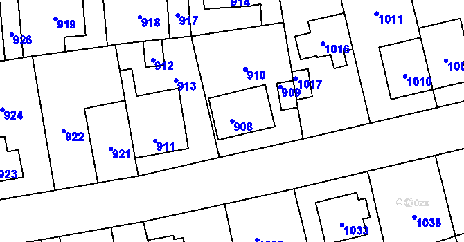 Parcela st. 908 v KÚ Vinoř, Katastrální mapa