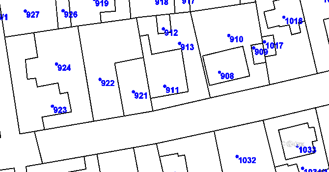 Parcela st. 911 v KÚ Vinoř, Katastrální mapa