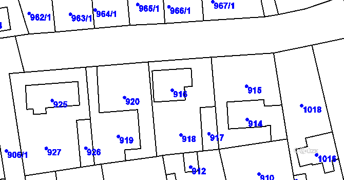 Parcela st. 916 v KÚ Vinoř, Katastrální mapa