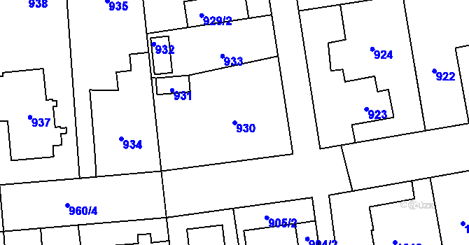 Parcela st. 930 v KÚ Vinoř, Katastrální mapa