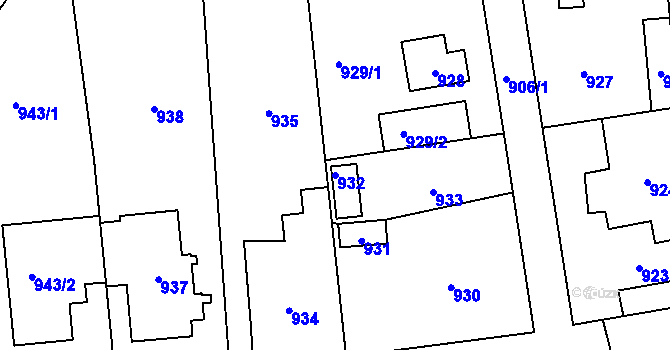 Parcela st. 932 v KÚ Vinoř, Katastrální mapa
