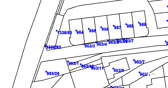 Parcela st. 953/3 v KÚ Vinoř, Katastrální mapa