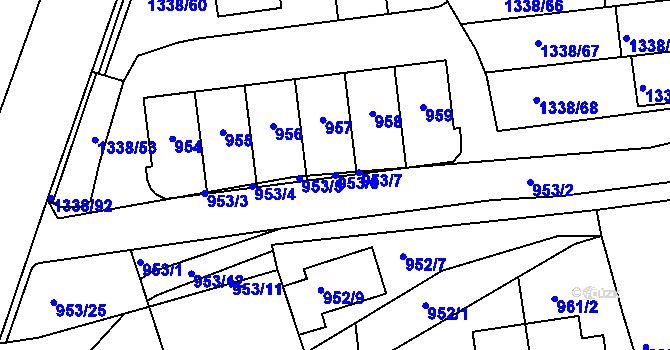 Parcela st. 953/6 v KÚ Vinoř, Katastrální mapa