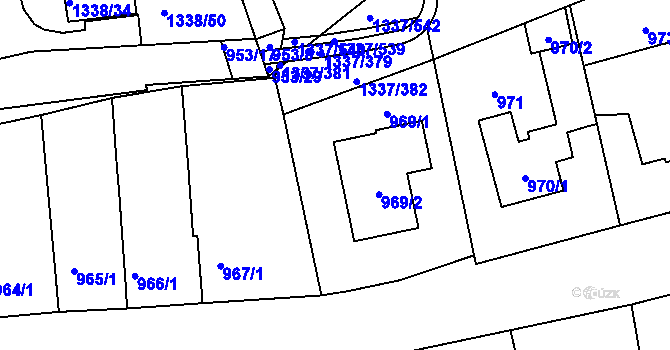 Parcela st. 969 v KÚ Vinoř, Katastrální mapa