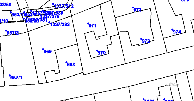 Parcela st. 970 v KÚ Vinoř, Katastrální mapa