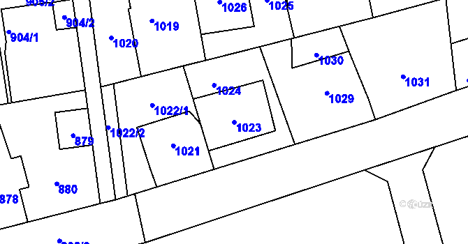 Parcela st. 1023 v KÚ Vinoř, Katastrální mapa