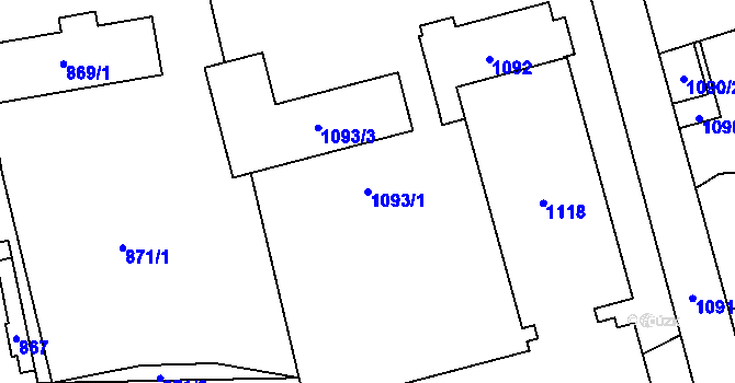 Parcela st. 1093/1 v KÚ Vinoř, Katastrální mapa