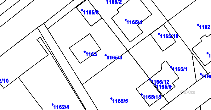 Parcela st. 1165/3 v KÚ Vinoř, Katastrální mapa