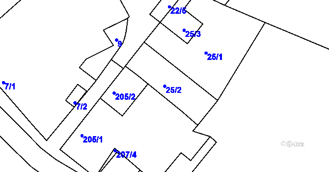 Parcela st. 25/2 v KÚ Vinoř, Katastrální mapa