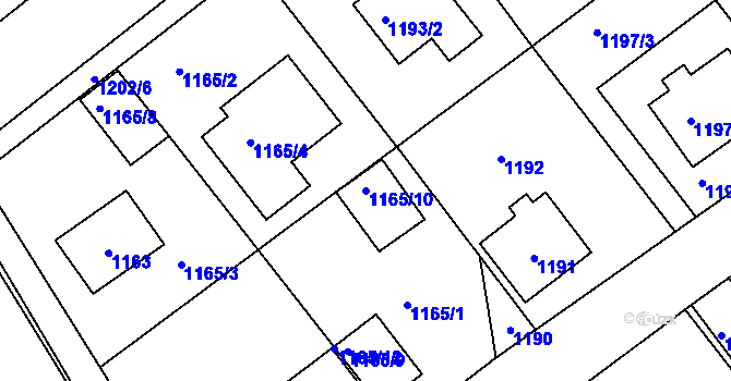 Parcela st. 1165/10 v KÚ Vinoř, Katastrální mapa