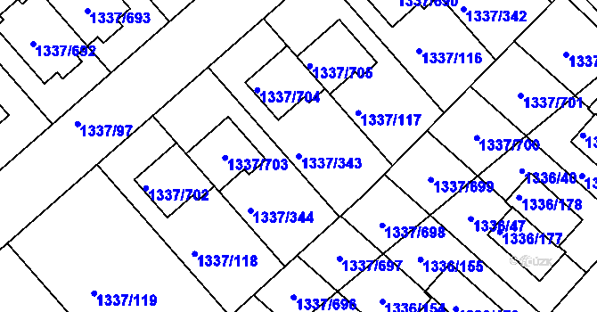 Parcela st. 1337/343 v KÚ Vinoř, Katastrální mapa