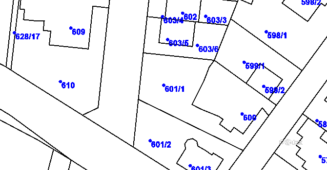 Parcela st. 601/1 v KÚ Vinoř, Katastrální mapa