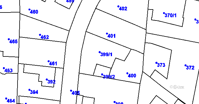 Parcela st. 399/1 v KÚ Vinoř, Katastrální mapa