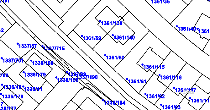 Parcela st. 1361/60 v KÚ Vinoř, Katastrální mapa