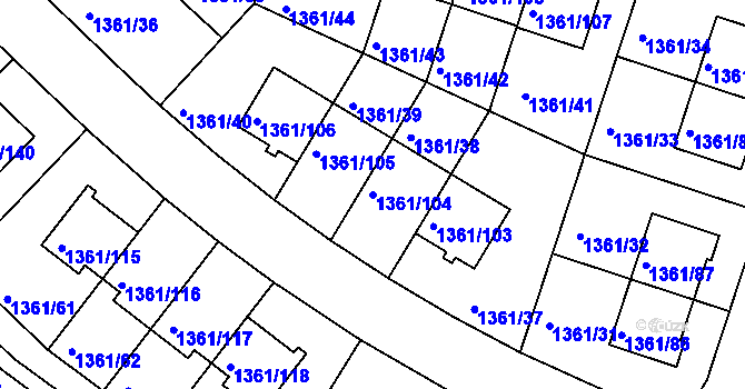 Parcela st. 1361/104 v KÚ Vinoř, Katastrální mapa