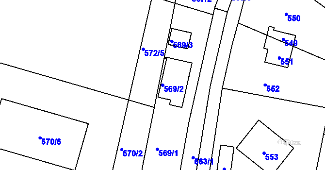 Parcela st. 569/2 v KÚ Vinoř, Katastrální mapa