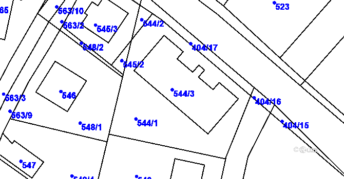 Parcela st. 544/3 v KÚ Vinoř, Katastrální mapa