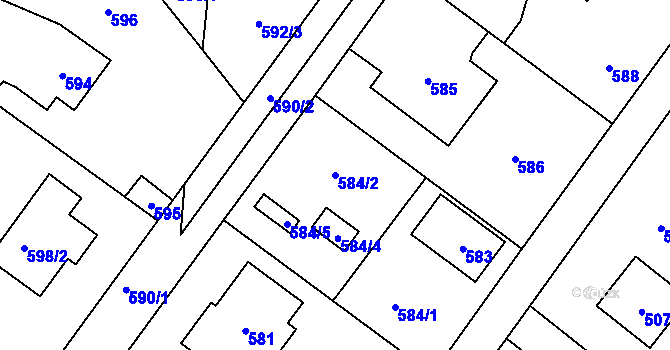 Parcela st. 584/2 v KÚ Vinoř, Katastrální mapa