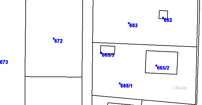 Parcela st. 665/3 v KÚ Vinoř, Katastrální mapa