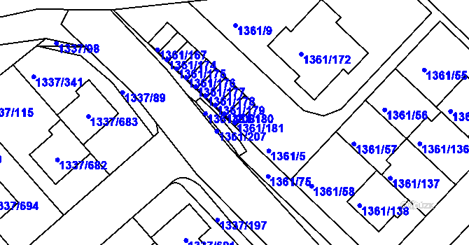 Parcela st. 1361/181 v KÚ Vinoř, Katastrální mapa