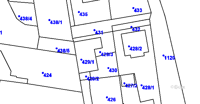 Parcela st. 429/3 v KÚ Vinoř, Katastrální mapa
