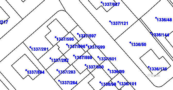Parcela st. 1337/599 v KÚ Vinoř, Katastrální mapa