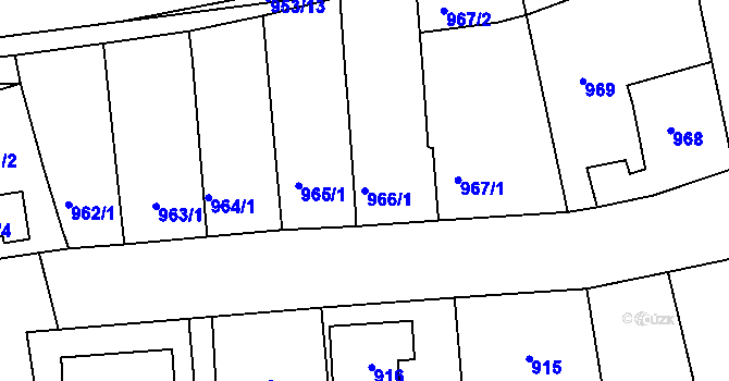 Parcela st. 966/1 v KÚ Vinoř, Katastrální mapa