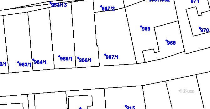Parcela st. 967/1 v KÚ Vinoř, Katastrální mapa
