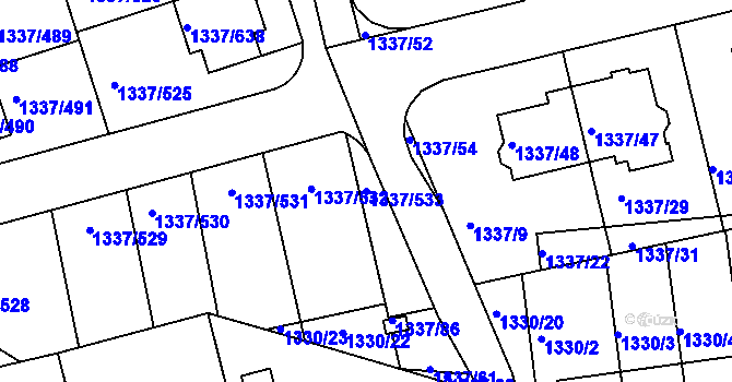 Parcela st. 1337/533 v KÚ Vinoř, Katastrální mapa