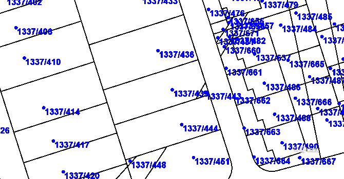 Parcela st. 1337/439 v KÚ Vinoř, Katastrální mapa