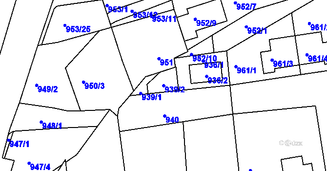 Parcela st. 939/2 v KÚ Vinoř, Katastrální mapa