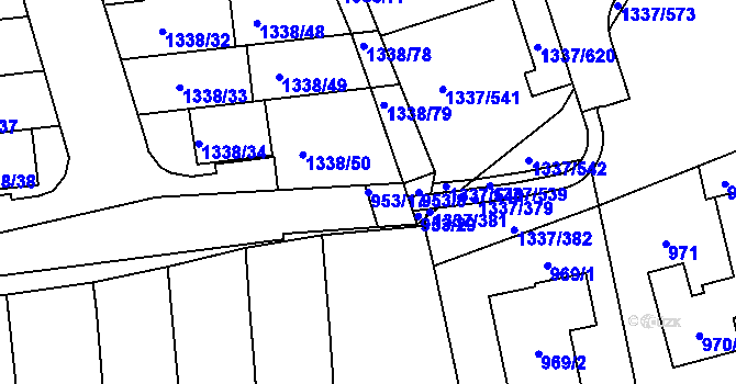 Parcela st. 953/17 v KÚ Vinoř, Katastrální mapa